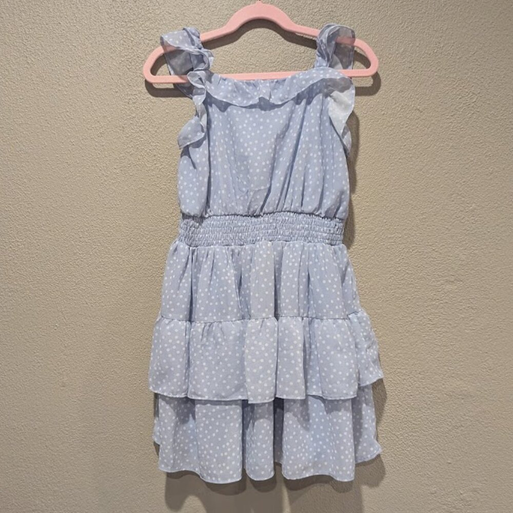Rare Editions  * Blue White Dot Chiffon Girls Dress * Size 6